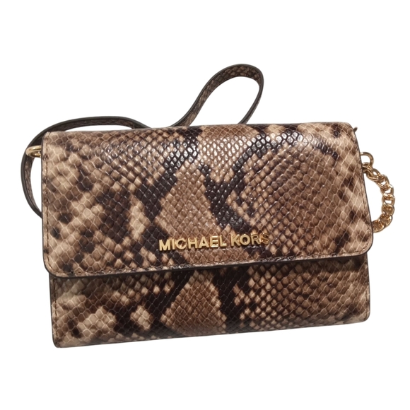 Michael Kors Brown Snake Skin Print Adjustable Strap Crossbody Bag - Picture 1 of 6